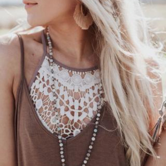 Crochet Lace High Neck Bralette - Mocha - Picture 2 of 7